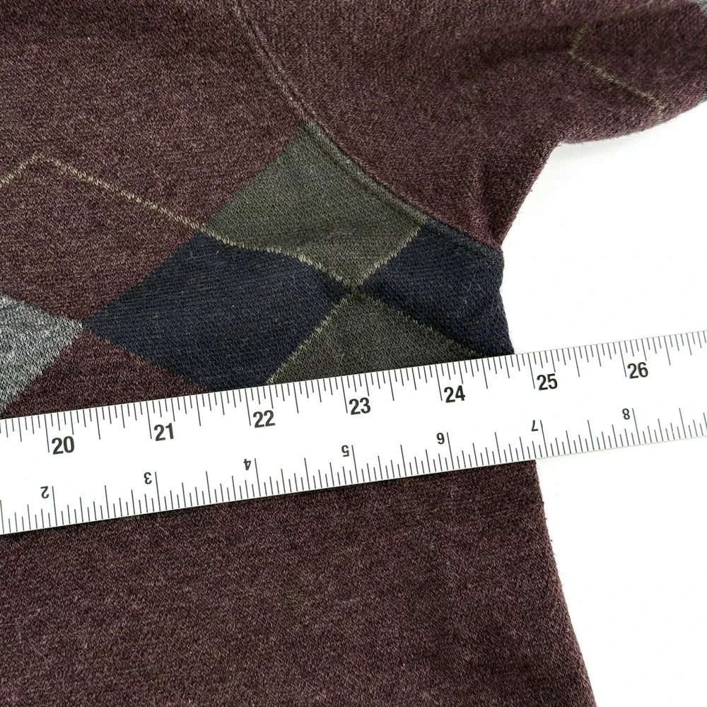 LL Bean Argyle‎ Sweater Mens XL Heather Maroon Made In USA Pullover Polo Casual